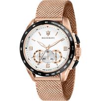 Maserati Traguardo Baltas metalas Rožinis auksas Vyriškas kvarcinis chronografas R8873612011 balta