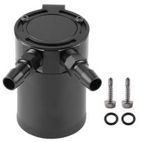Aluminum Alloy Compact Baffled Oil Catch Can 2 Port Black Powersports Oil   Come 2 Plastic Barbed 12in Hose Fittings for sie