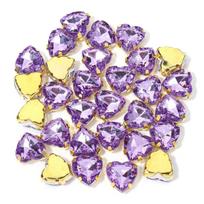 30pcs Heart Rhinestone Claw Drill Stainless Steel Gold Base Acrylic Rhinestone For DIY Clothing Decoration Necklace Accessories 1x1cm šviesiai violetinė spalva
