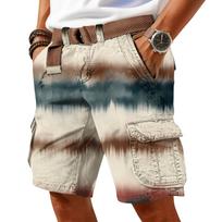Mens Tie Dye Cargo Shorts with Belt Relaxed Fit Cotton Casual Shorts Multi Pocket Knee Length Design for Daily Wear XXXL kava
