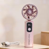 New Model Foldable Handheld Digital Charging Small Fan, Portable and Convenient for Cooling, with Five-speed Adjustment for Use on Desktops. Folded digital display rožinė