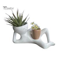 Lazy Guy Succulents Pot for Desk Funny Smiling Face Planter, Lying Down Plant with Drainage Decorative Indoor Planters Table Holes, Goofy Resin ruda