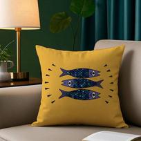 VIKAMA CoastalCharm Sardine Cushion Cover Soft Plush Fabric Double-Sided Printed Sofa Cushion Cover for All Seasons Home Decor 30x30cm