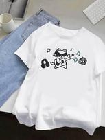 Cute Cat Playing The Guitar Casual Shortsleeved Summer Street Style Top Fashionable Tshirt M