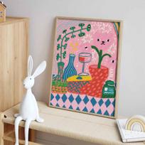 Diamond painting kit. full diamond round mosaic. pink abstract plants vase cat. handmade home decoration gift Round 20x30cm