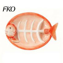 Three-dimensional Fish Plate Shaped Ceramic Dumpling Plate, Sushi Serving Tray with Red Gradient Platter Dip Sauce Grooves, Multifunctional Appetizer oranžinė