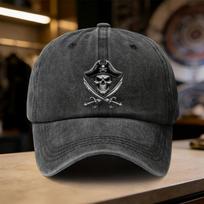 Pirate Skull Swords Graphic Washed Cotton Baseball Cap Adjustable Unisex Street Style Hat One Size