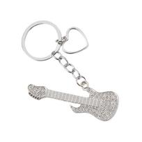 Metal Keyring Guitar Keychain with Rhinestones Embellishments Handmade Bag Charm Car Key Decoration for Daily Use 1 balta
