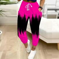 Summer Ladies Hanging Tie Dye Printed Sweatpants Loose Fit Drawstring Joggers Elastic Cuff Daily Casual Pants XS rožinė