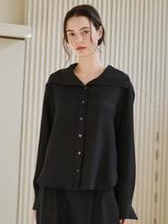 Nub Sailor Collar Wrinkle Blouse - Black