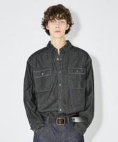 Burkeru Two-Pocket Denim Shirt Raw/Bk Black Black_M