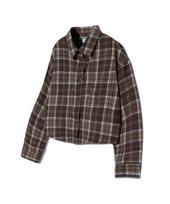 Viva Brown 85-Viva088 Houndstooth Crop Long Sleeve Check Shirt Brown Brown/Free