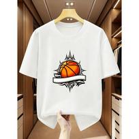 Men's Plus Size Cotton T-Shirt with Basketball Hoop & Court - Short Sleeve Round Neck Casual Summer Tee for Spring Summer Fall - Machine Washable S balta