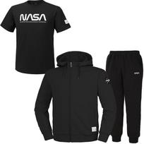 Nasa Unisex Sweat Hoodie Jacket + Jogger Pants + Short Sleeve T-Shirt 3-Piece Set [Black] 105