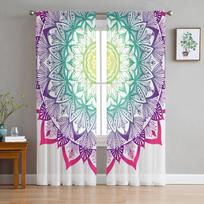 Bohemiškos retro etninės tiulio užuolaidos svetainei miegamajame Šiuolaikinės virtuvės permatomos užuolaidos Voile užuolaidoms 135W x 114H(cm)