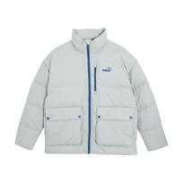 Puma Pūkinė pūkuota striukė spalvoto blokinio logotipo spausdinimo stovas apykaklė žemyn laisvalaikio striukė Unisex striukė šviesiai pilka 625609-10 S white