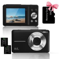 FHD 1080P 44MP skaitmeninis fotoaparatas fotografijai Vaikams su 16x priartinimu Kompaktiški fotoaparatai Point and Shoot Kelioniniai fotoaparatai Vaikams juoda