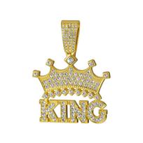 Vyriškas Hip Hop Karūnos su Karaliaus Pakabuku Karoliai su 13mm Kristalo Kubietiška Grandine HipHop Ledinis Bling Karoliai Madingi Žavesio Papuošalai beige