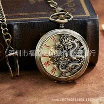 Hollow Through The Bottom Watch Personalized Pocket Watch Longfeng Chengxiang Mechanical Pocket Watch Bronze Retro Casual Pocket Watch Dragon Pocket