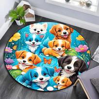 1pc Soft, Absorbent & Non Slip Cute puppy Round Rug Soft Circle Rug for Living Room & Bedroom Decor, Chair Mats, and Unforgettable Home Gift 80cm by 80cm