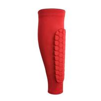 1Pc Shin Guards Sock with Honeycomb Pads Lightweight Ski Soccer Shin Pads Sock Non-slip Elastic Compression Calf Sleeve Protective Gear S raudona