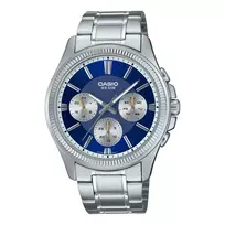 CASIO MTP1375PD2A1V Vyriškas analoginis kvarcinis laikrodis 43,8 mm nerūdijančio plieno mėlynu ciferblatu
