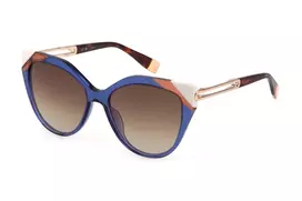FURLA SFU683-5506NA Moteriški Drugelio/Katinės Akies Akiniai nuo Saulės Havana Vėžlio Spalvos Acetato Rėmelis Rudi Gradientiniai Lęšiai 55mm