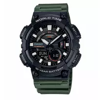 CASIO AEQ-110W-3A Vyriškas analoginis-skaitmeninis laikrodis, 52.2 mm, žalia derva