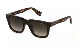 POLICE SPLN43-524BLY Vyriški kvadratiniai akiniai nuo saulės – tamsaus havana acetato rėmelis su mėlynais polikarbonato lęšiais – 52 mm lęšio plotis