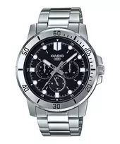 CASIO MTP-VD300D-1E Vyriškas Analoginis Kvarcinis Laikrodis su Nerūdijančio Plieno Apyranke, 45 mm, Juodas Ciferblatas