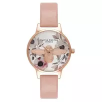 Olivia Burton Moteriškas Laikrodis OB16AM101 30mm Rožinio Aukso Spalvos Plieninis Korpusas Pilkas Odinis Dirželis