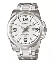 CASIO MTP-1314D-7A Vyriškas analoginis laikrodis su nerūdijančio plieno apyranke ir sidabriniu ciferblatu 44,9 mm