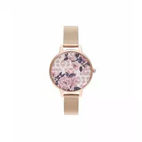 Olivia Burton Moteriškas laikrodis Lucky Bee OB16LP01 - 34mm rožinio aukso korpusas, baltas ciferblatas, pilkas odinis dirželis