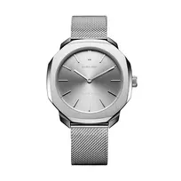 D1 Milano SSML01 Ultra Thin 36mm Vyriškas Kvarcinis Laikrodis su Juodu Ciferblatu ir Sidabrine Nerūdijančio Plieno Apyranke