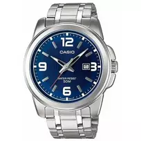 Casio MTP-1314D-2AVEF vyriškas analoginis kvarcinis laikrodis su mėlynu ciferblatu ir nerūdijančio plieno apyranke