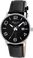 Kenneth Cole vyriškas klasikinis laikrodis IKC8005 su 42 mm nerūdijančio plieno korpusu ir juodu odiniu dirželiu