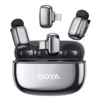 BOYA Mini 2-01 belaidė mikrofono sistema su AI triukšmo slopinimu, 2 siųstuvais ir 2 imtuvais (USB-C ir Lightning), Space Gray