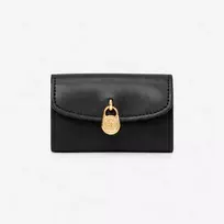 Michael Kors Jet Set Travel Saffiano Leather Card Case Coin Pouch Black Gold-Tone