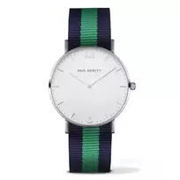 PAUL HEWITT Sailor Line Unisex Quartz laikrodis 39mm baltas ciferblatas žalia/balta nailono juosta PH-SASSTWNG20