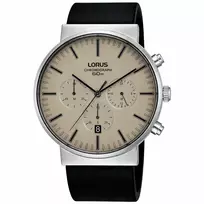 Lorus vyriškas kvarcinis analoginis laikrodis RT381GX9 - 43mm nerūdijančio plieno apyrankė, juodas ciferblatas, 100m atsparumas vandeniui