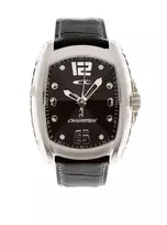 CHRONOTECH Men's RW0007 Analoginis kvarcinis laikrodis 40mm nerūdijančio plieno korpusas juodas ciferblatas odinis dirželis