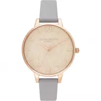 Olivia Burton Moteriškas Laikrodis OB16GD45 34 mm Pilkas Blizgučių Ciferblatas Rožinio Aukso Spalvos Nerūdijantis Plienas Odinis Dirželis