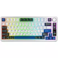 Rampage Quell Pro mechaninė belaidė 75% klaviatūra su TFT ekranu, gasket mount, hot-swap, 2.4G + BT, balta