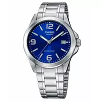 CASIO LTP-1215A-2A Moteriškas analoginis kvarcinis laikrodis, 28 mm, mėlynas ciferblatas, nerūdijantis plienas