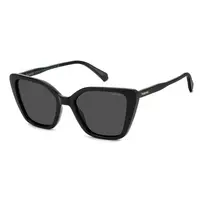 Polaroid PLD4189S807 Moteriški stačiakampiai akiniai nuo saulės – juodas rėmelis, pilki poliarizuoti lęšiai, 53 mm