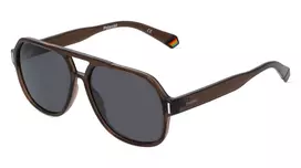 Polaroid PLD6193S09QF7 Unisex Rectangular Sunglasses - Havana Frame, Grey Polarized Lens, 57mm