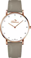 BELLEVUE Woman B56 40mm Quartz Analog Watch Stainless Steel Case Black Leather Strap