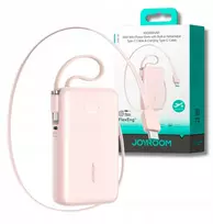 Joyroom JR-PR2L Power Bank 10000 mAh 35W su skaitmeniniu ekranu, įmontuotais ištraukiamais 2x USB-C laidais (0,7 m) Rožinė