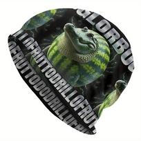 Glorbo Fruttodrillo Italian Brainrot Skull Cap  Unisex Hip Hop Beanie Hat with Cartoon Alligator Design Black with Green  Whi One Size