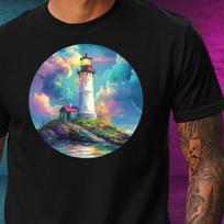 T-Shirt Herren Regenbogen Leuchtturm Motiv Baumwolle Größe XS bis 5XL XS